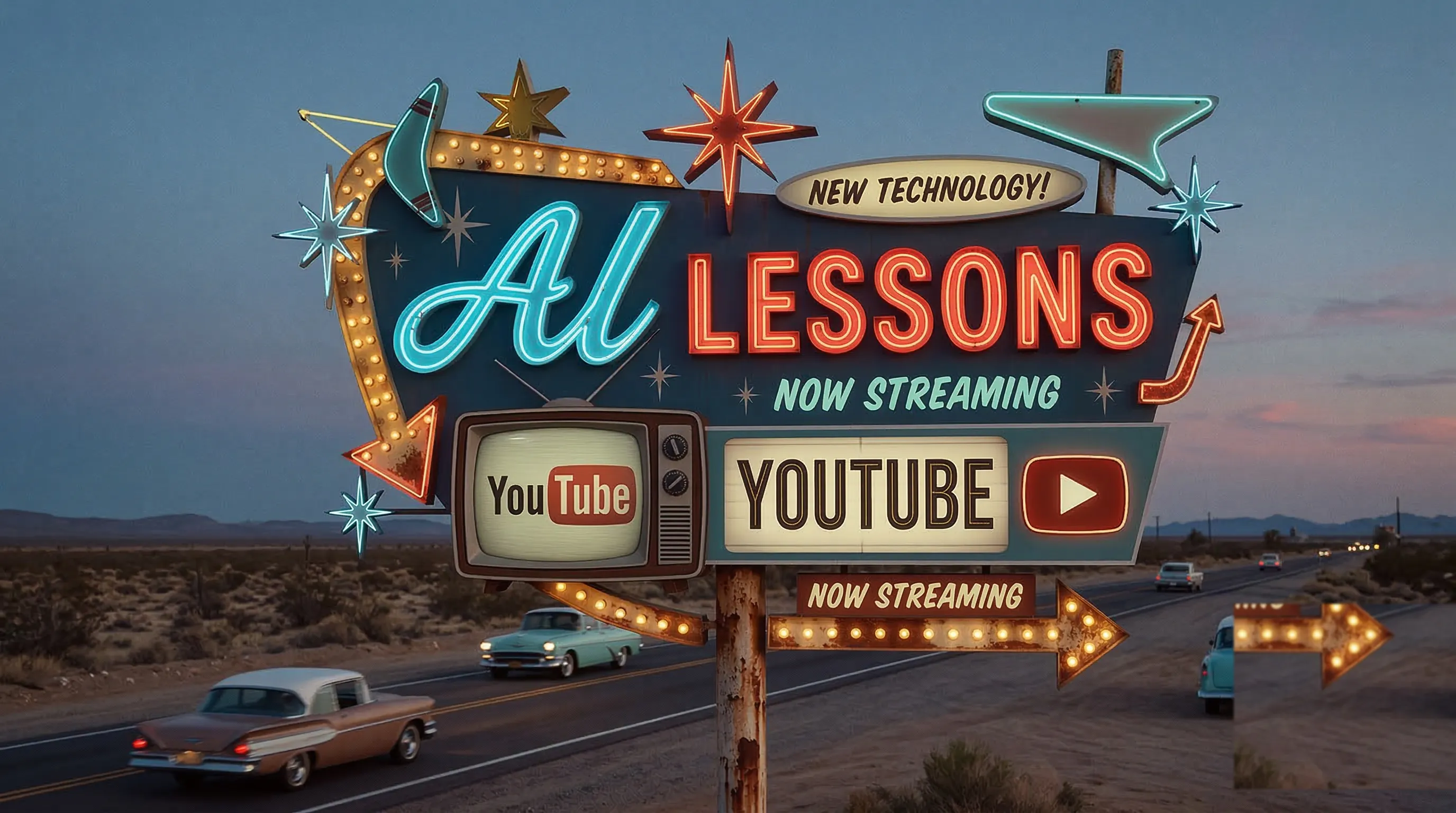 AI Lessons — retro desert road sign